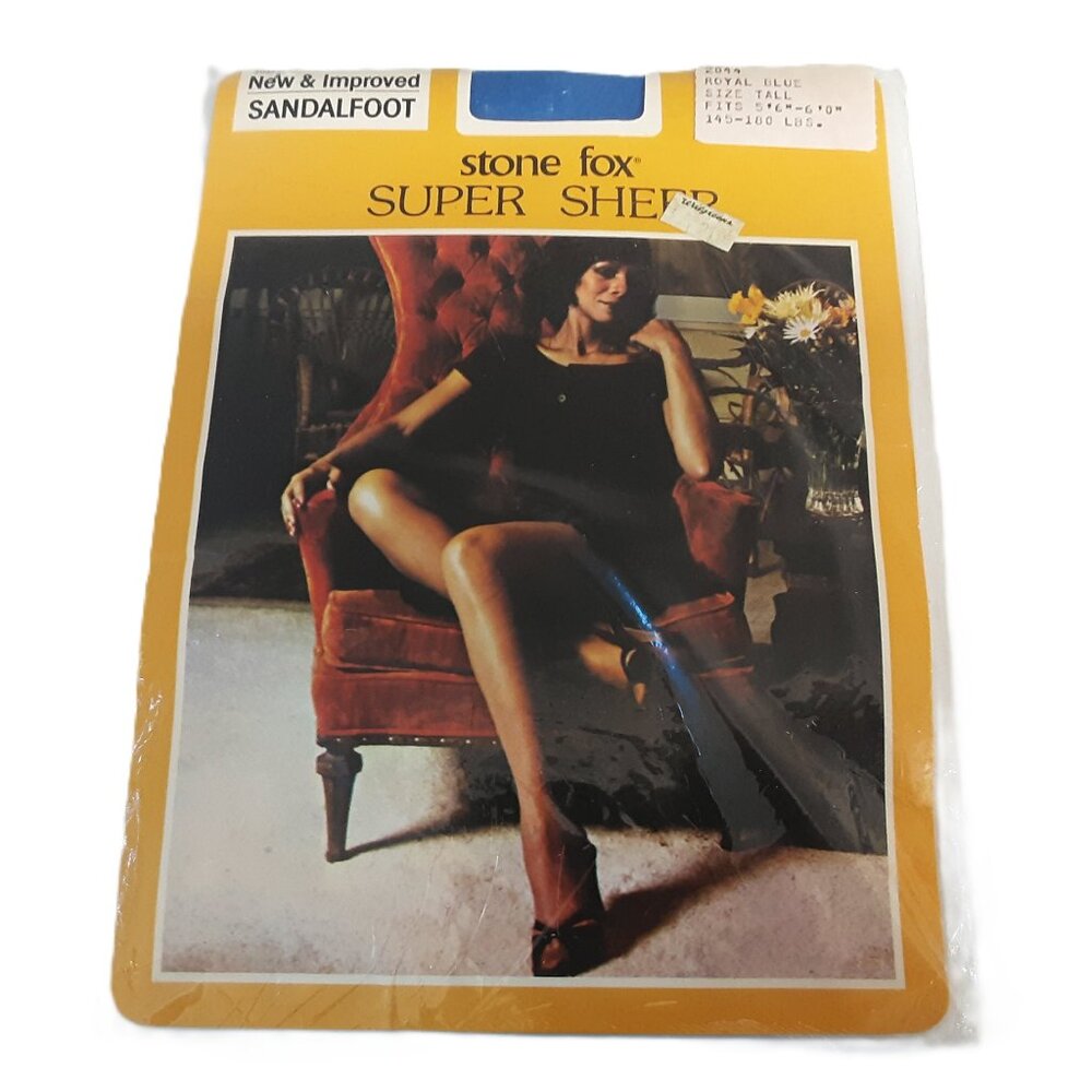 Vintage Stone Fox Super Sheer Pantyhose – Royal Blue, Size Tall – NWT Deadstock